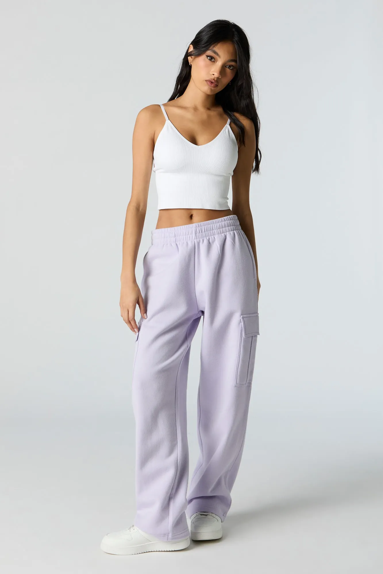 Fleece Wide Leg Cargo Sweatpant sold by Charlotte Russe product image thumbnail 4