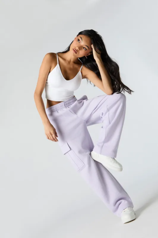 Fleece Wide Leg Cargo Sweatpant sold by Charlotte Russe