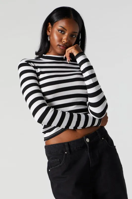 Striped Ribbed Mock Neck Long Sleeve Top sold by Charlotte Russe