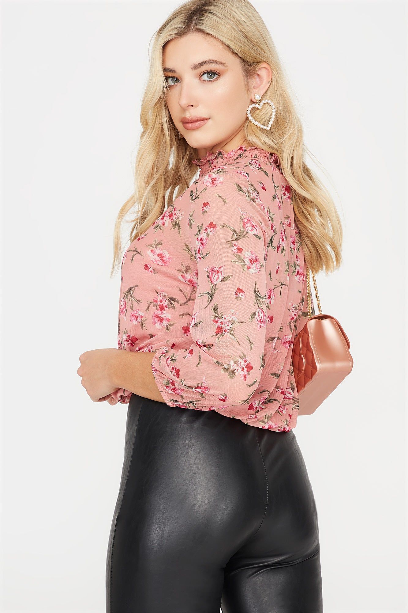 Floral Mesh Mock Neck Blouse sold by Charlotte Russe product image thumbnail 4