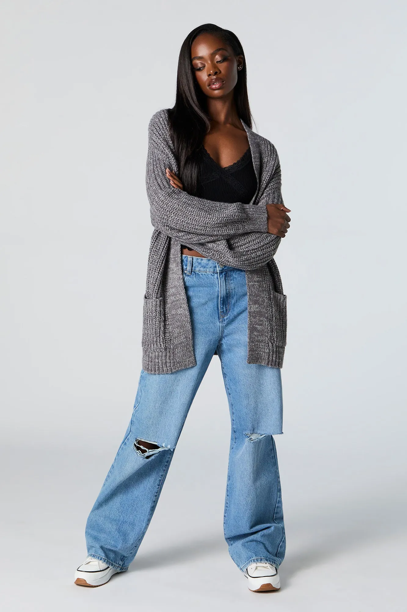 Chunky Knit Open Front Cardigan sold by Charlotte Russe product image thumbnail 3