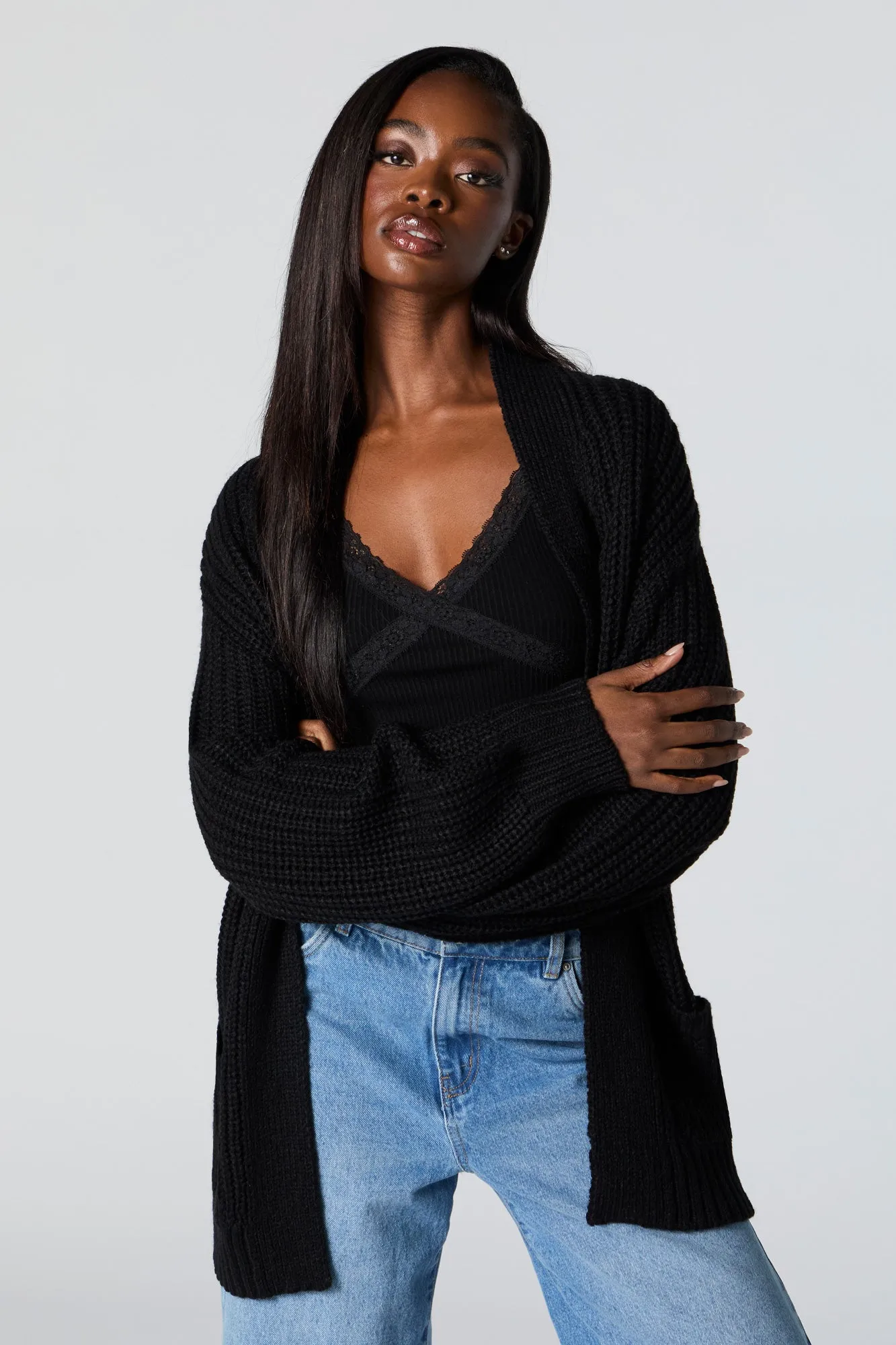 Chunky Knit Open Front Cardigan sold by Charlotte Russe product image thumbnail 4