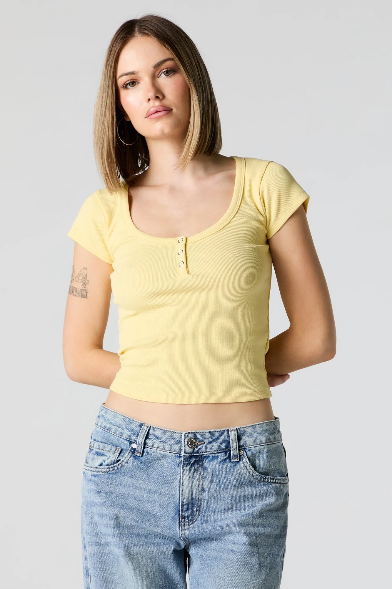 Ribbed Henley Skimmer Top sold by Charlotte Russe product image thumbnail 2