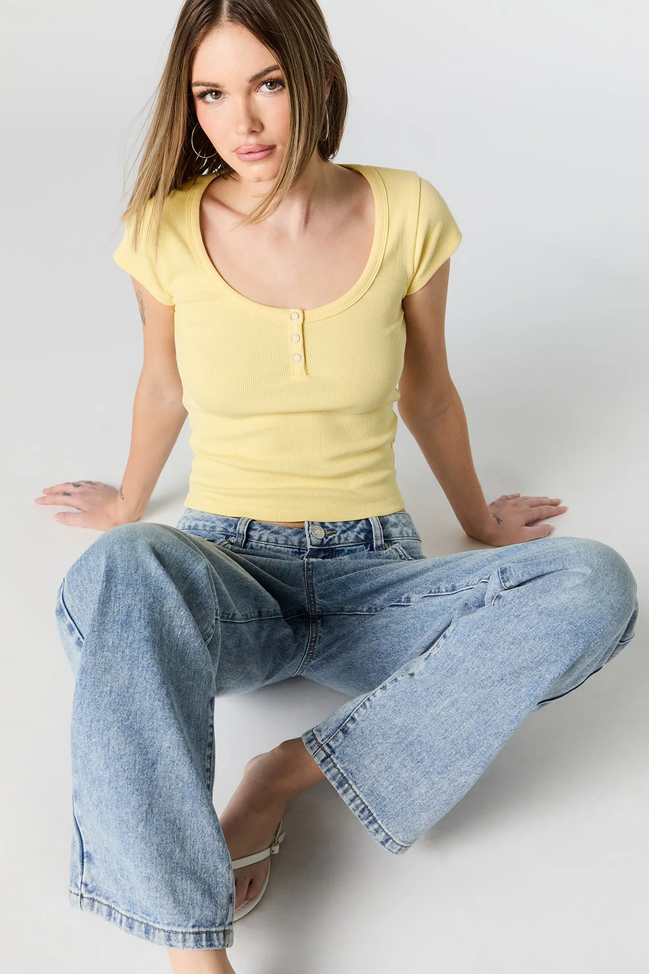 Ribbed Henley Skimmer Top sold by Charlotte Russe