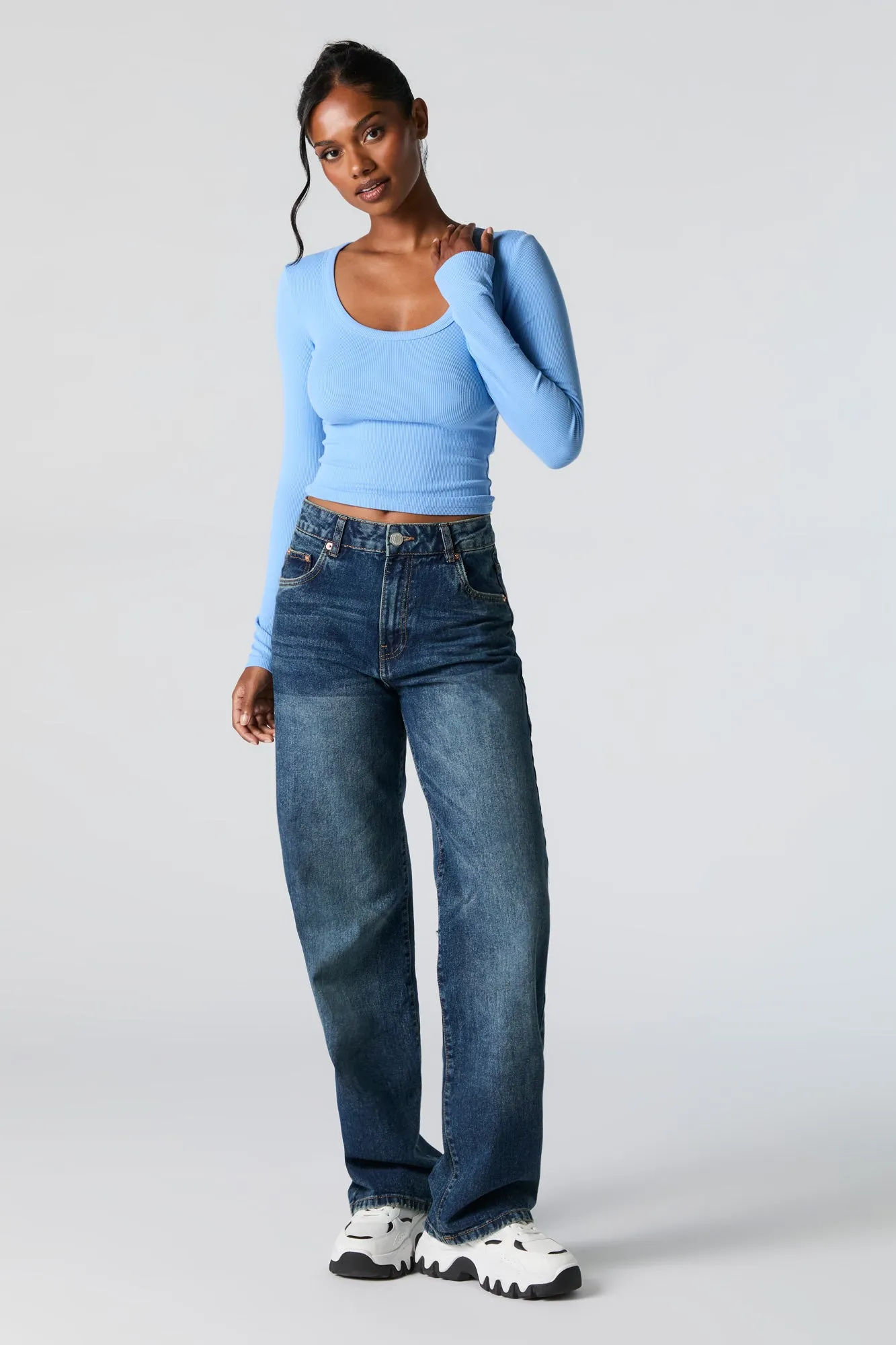 Ribbed Scoop Neck Long Sleeve Top sold by Charlotte Russe product image thumbnail 3