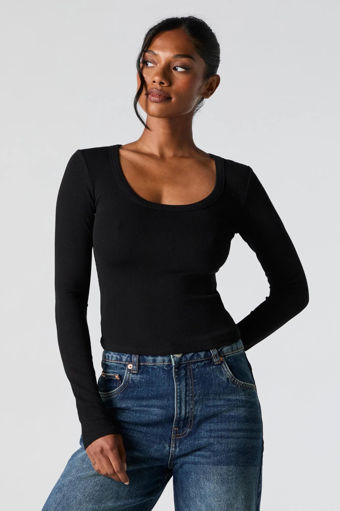 Ribbed Scoop Neck Long Sleeve Top sold by Charlotte Russe product image thumbnail 4