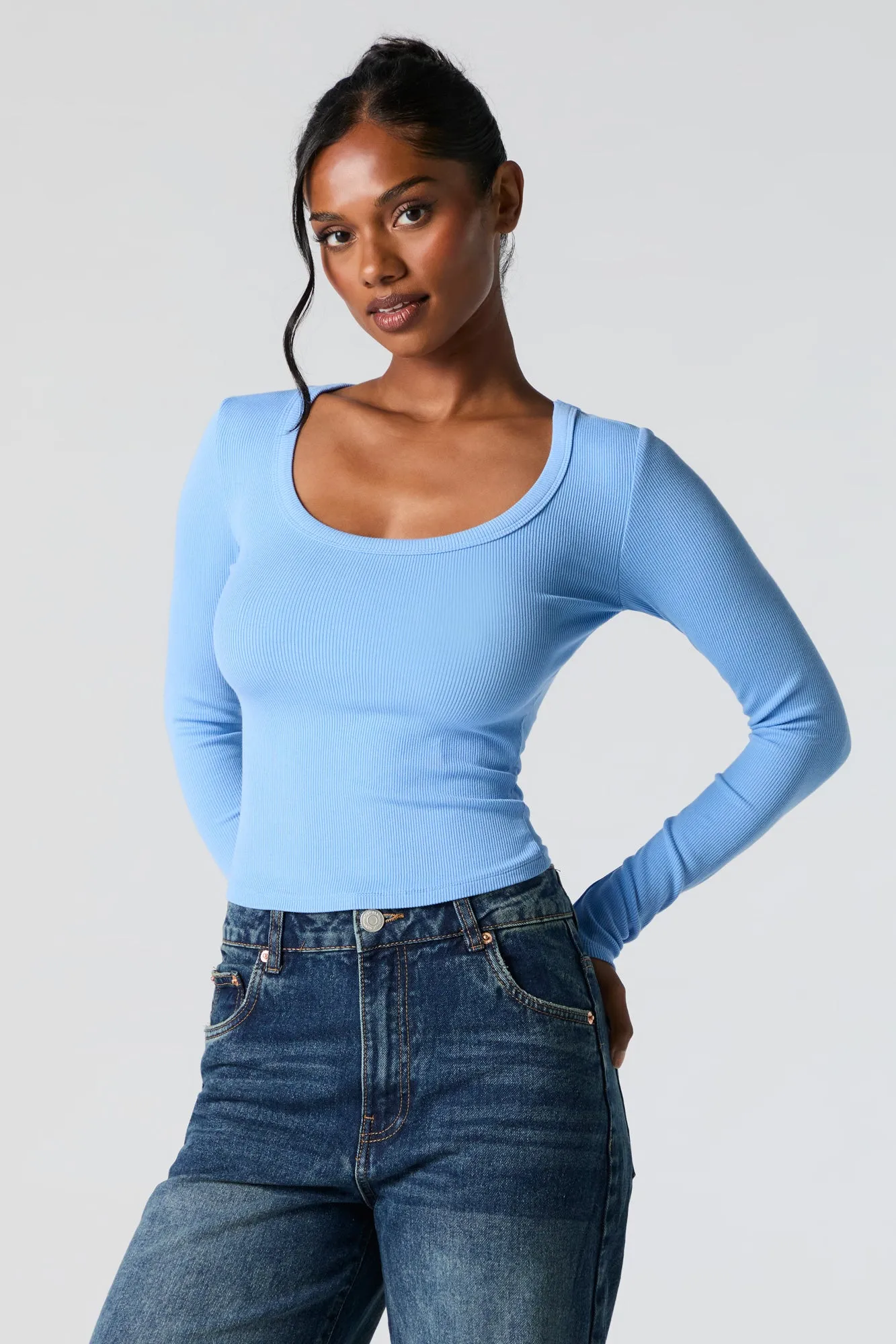 Ribbed Scoop Neck Long Sleeve Top sold by Charlotte Russe
