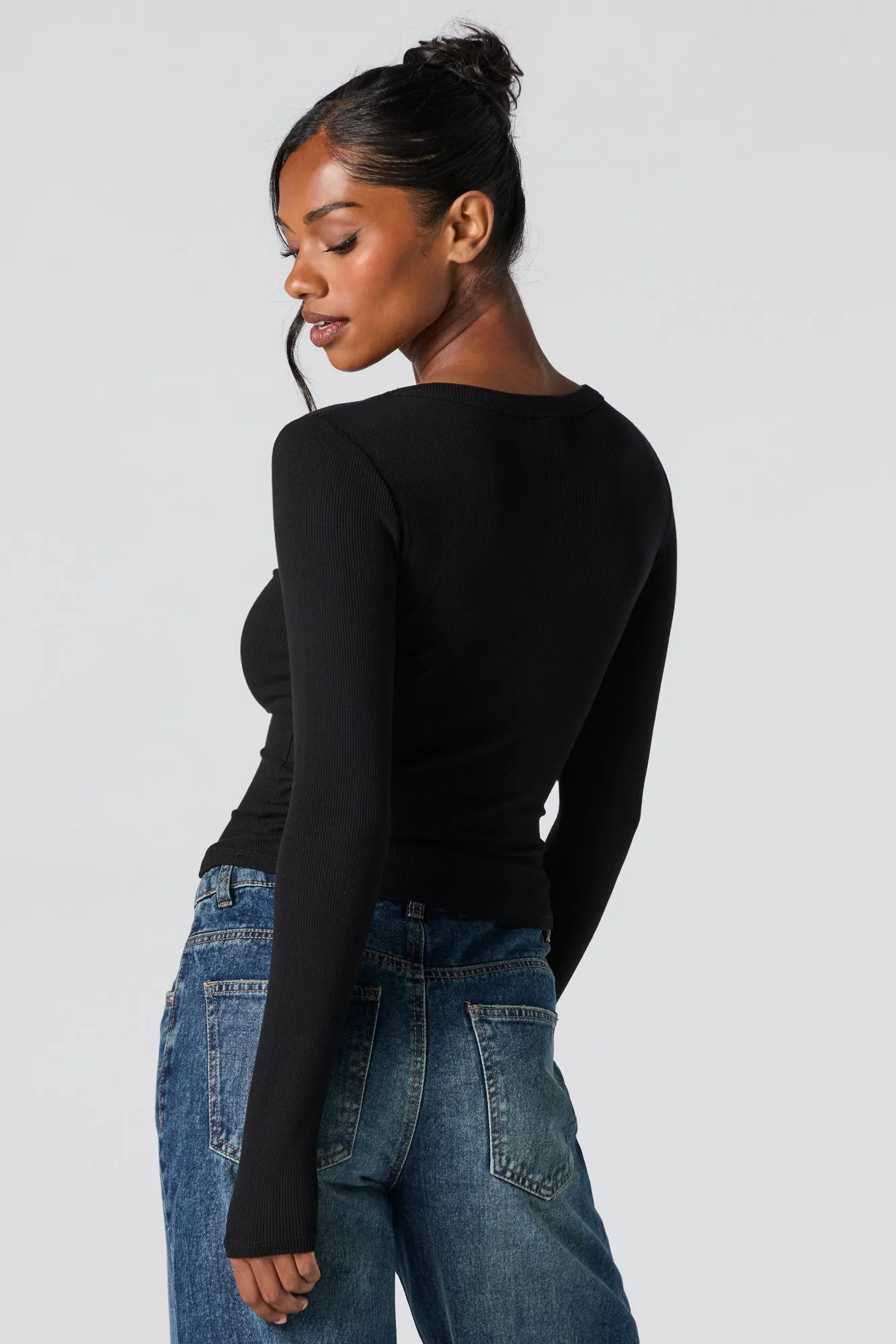 Ribbed Scoop Neck Long Sleeve Top sold by Charlotte Russe product image thumbnail 5