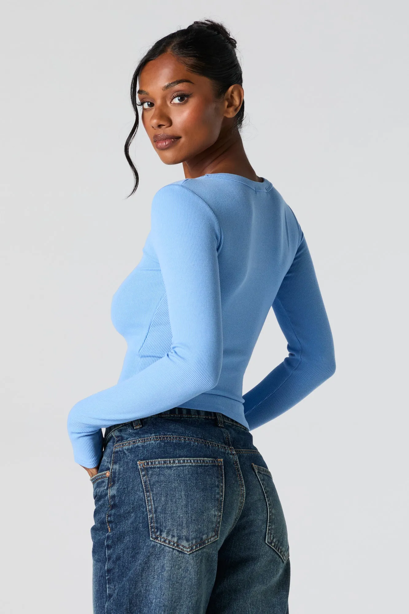 Ribbed Scoop Neck Long Sleeve Top sold by Charlotte Russe product image thumbnail 2