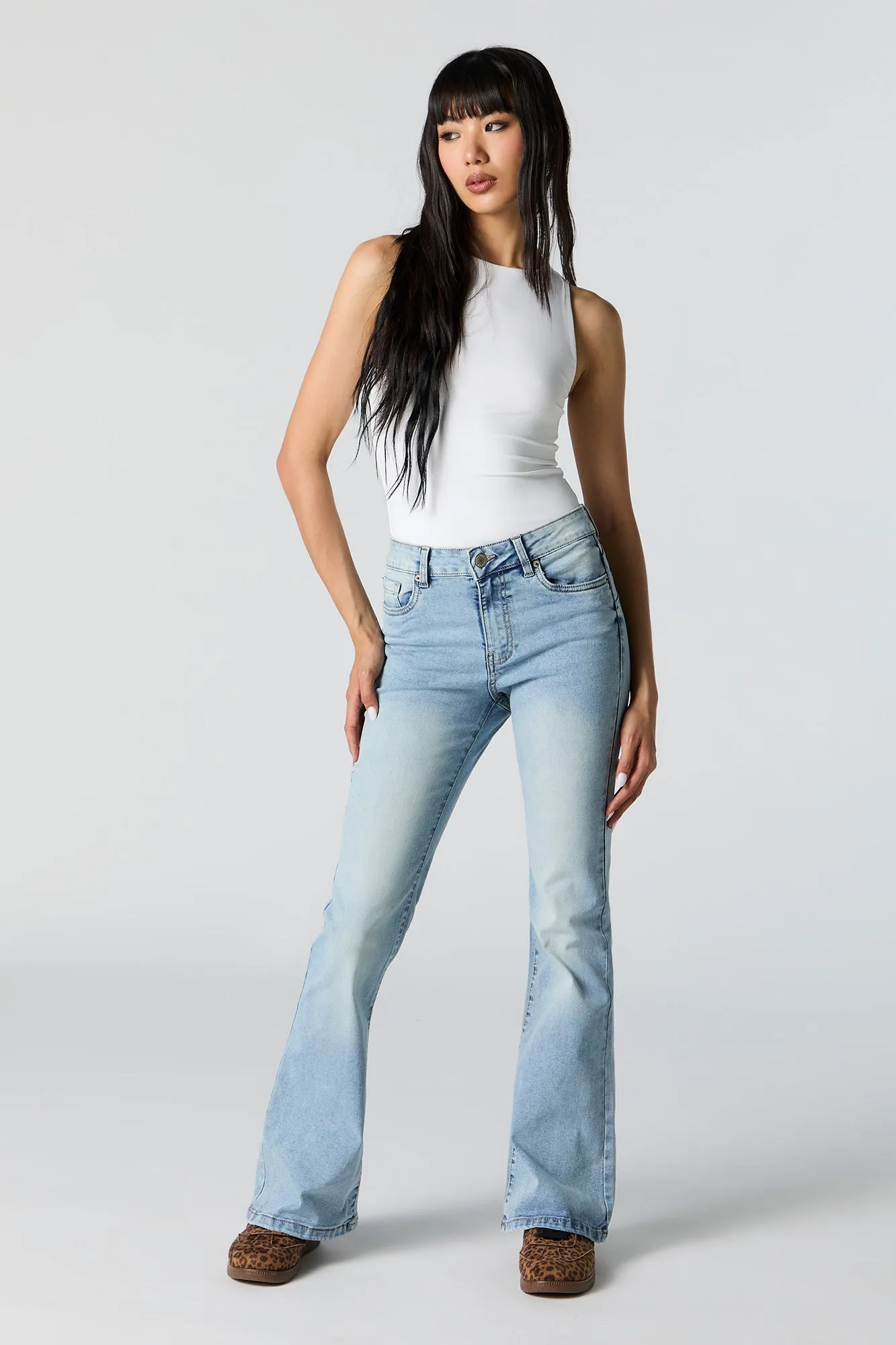 Medium Wash Mid Rise Flare Jean sold by Charlotte Russe