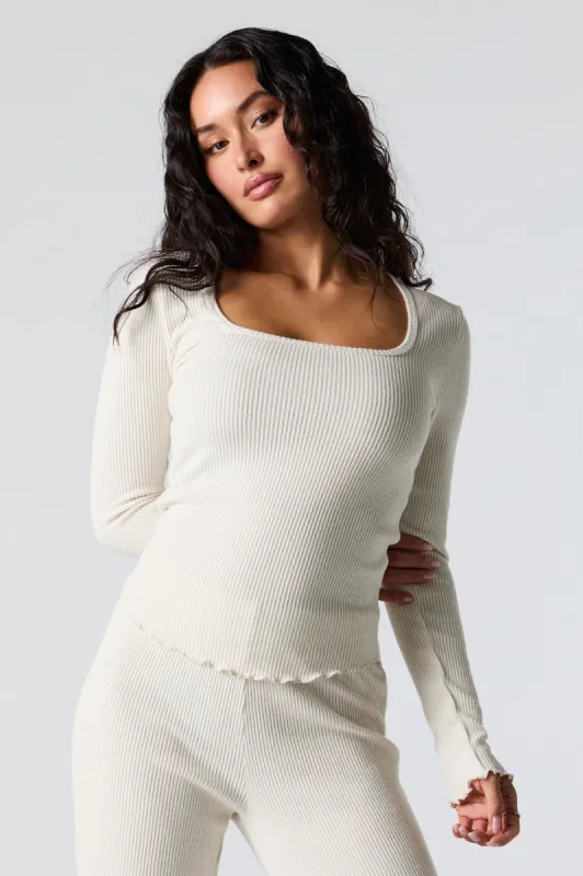 Ribbed Knit Square Neck Long Sleeve Top sold by Charlotte Russe