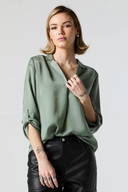 Collared Rolled Sleeve Top sold by Charlotte Russe