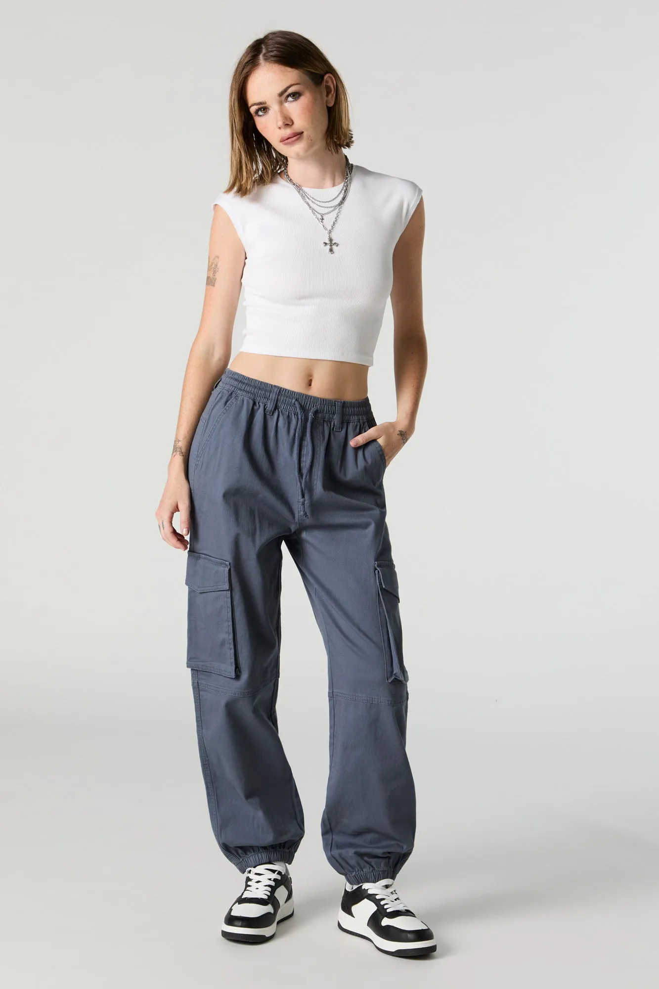 Drawstring Knee Seam Cargo Jogger sold by Charlotte Russe product image thumbnail 4