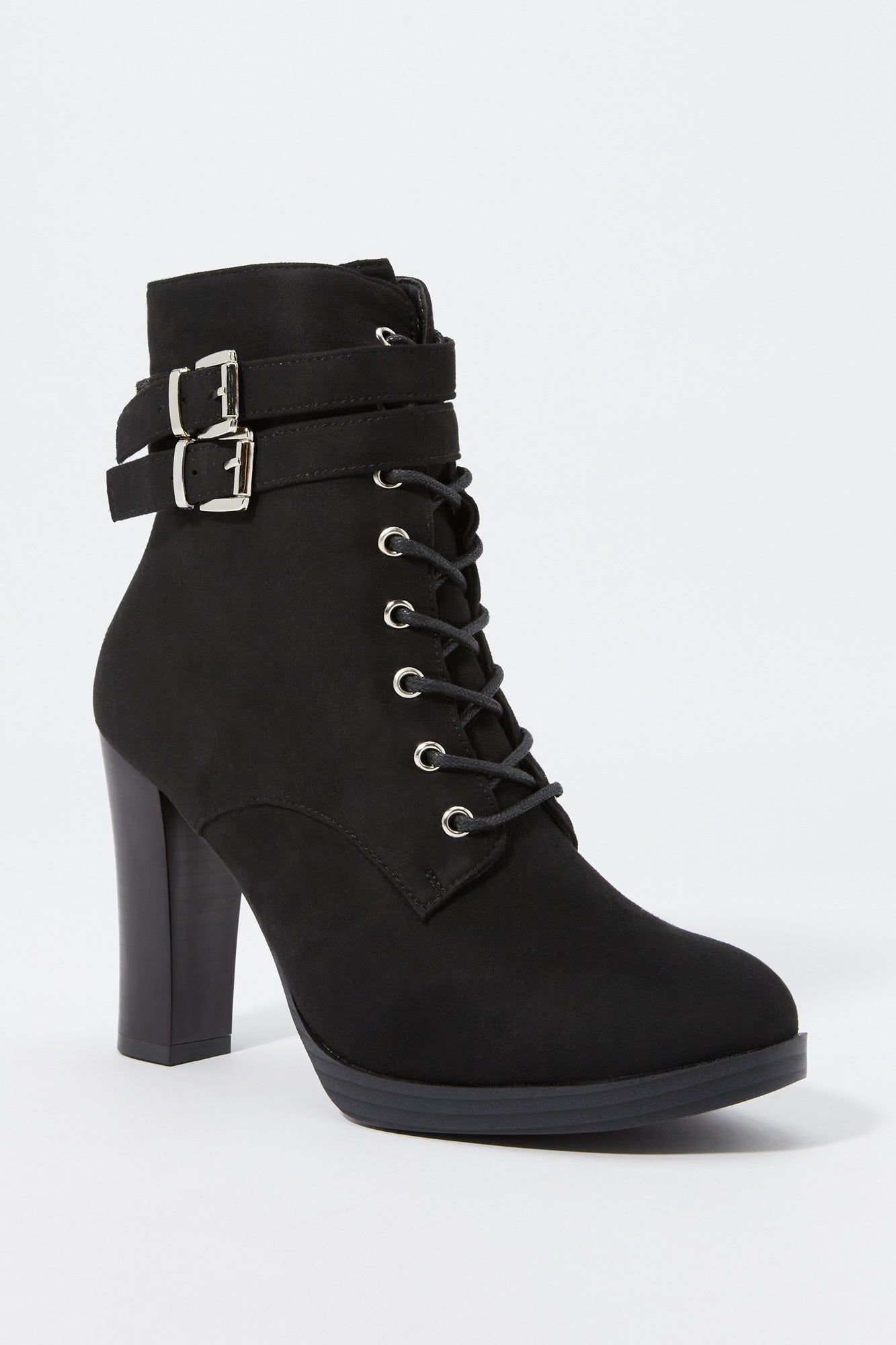 Faux-Suede Lace-Up Buckled Platform Boot sold by Charlotte Russe product image thumbnail 2