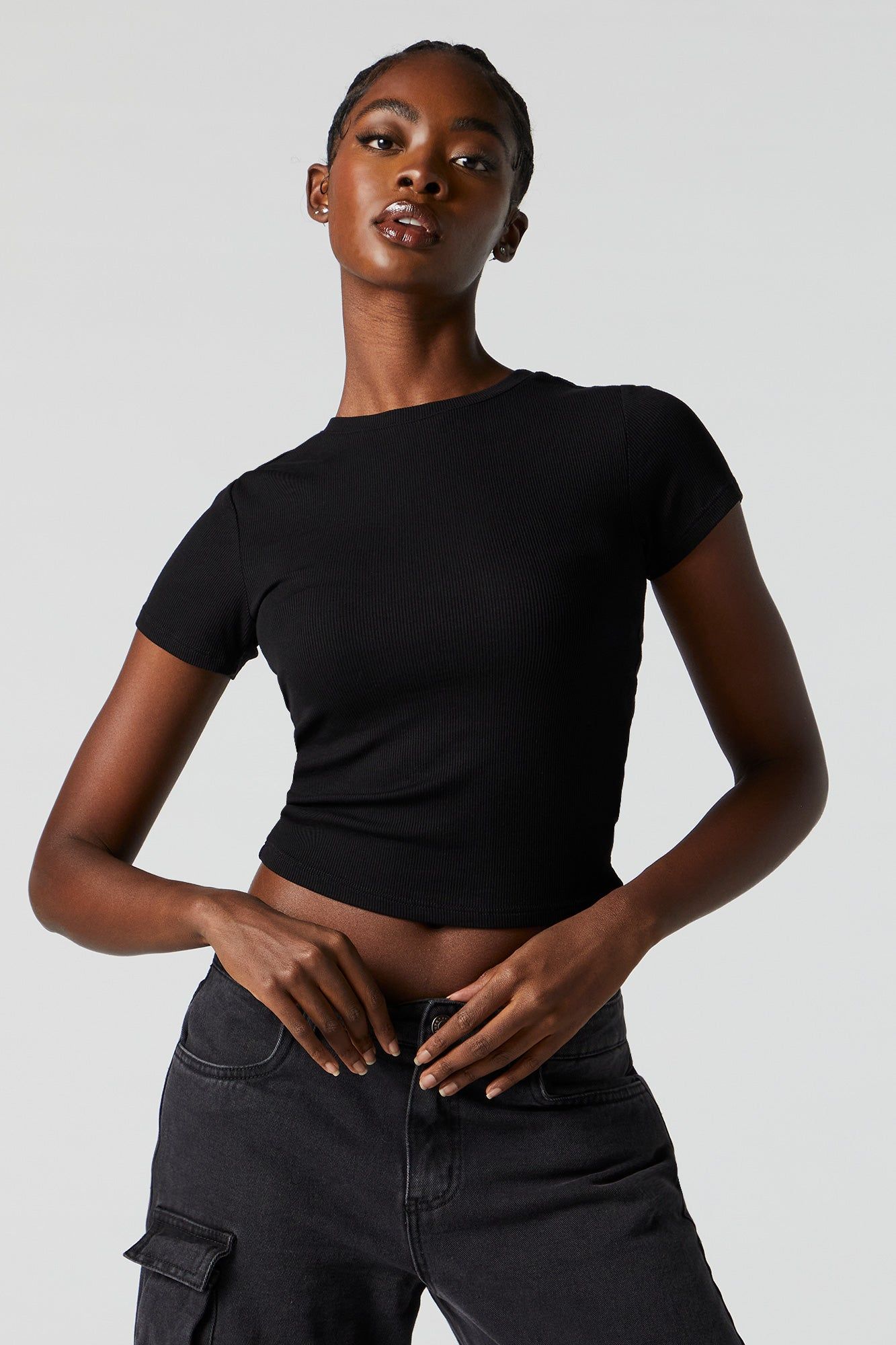 Ribbed High Neck Baby T-Shirt sold by Charlotte Russe product image thumbnail 4