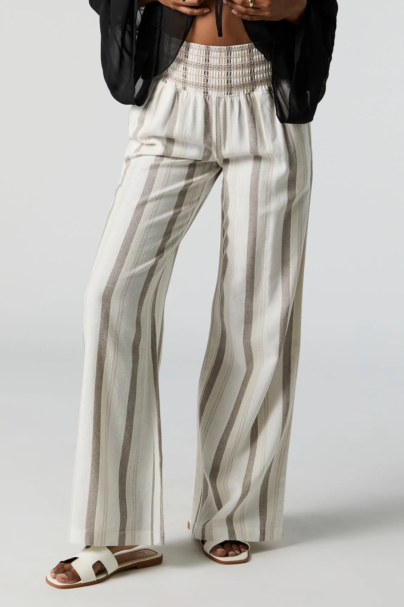 Striped Linen Embroidered Smocked Pant sold by Charlotte Russe product image thumbnail 2