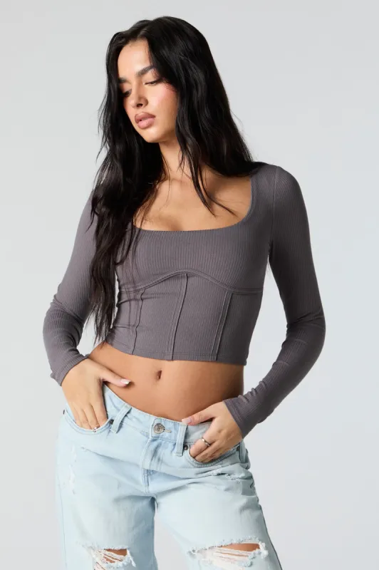 Ribbed Corset Style Long Sleeve Crop Top sold by Charlotte Russe