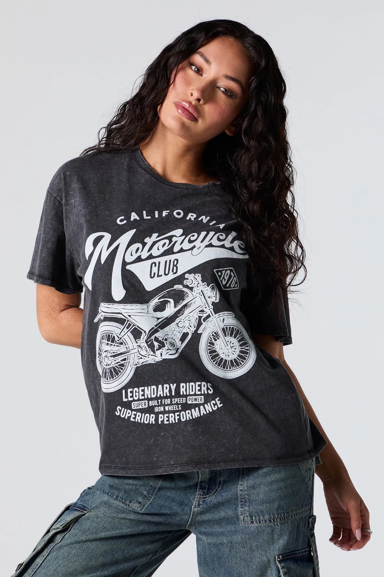 Cali Motorcycle Club Graphic Washed Boyfriend T-Shirt sold by Charlotte Russe