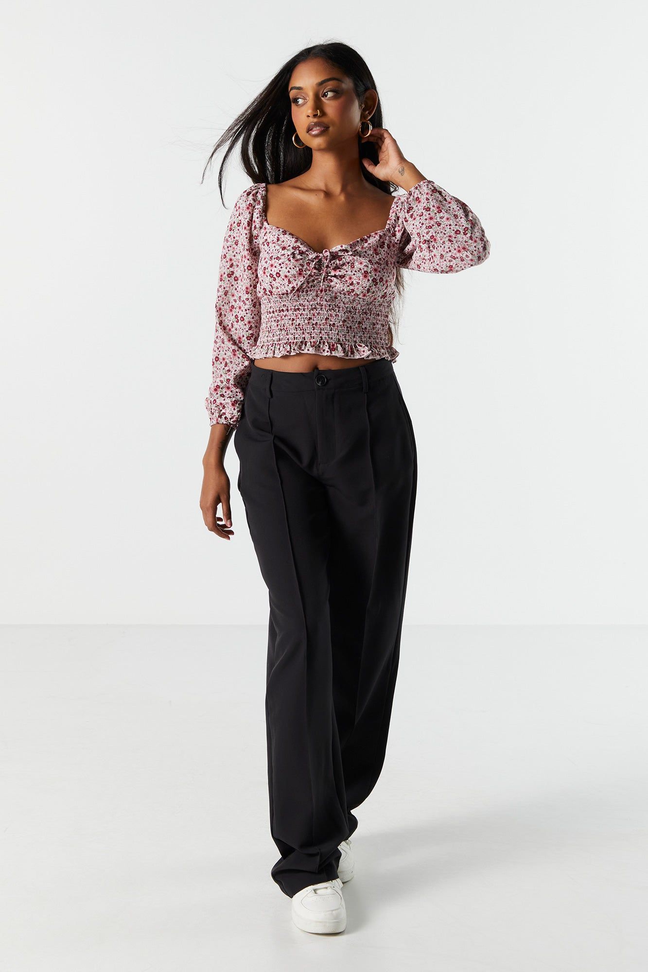 Purple Floral Smocked Milkmaid Top sold by Charlotte Russe product image thumbnail 3