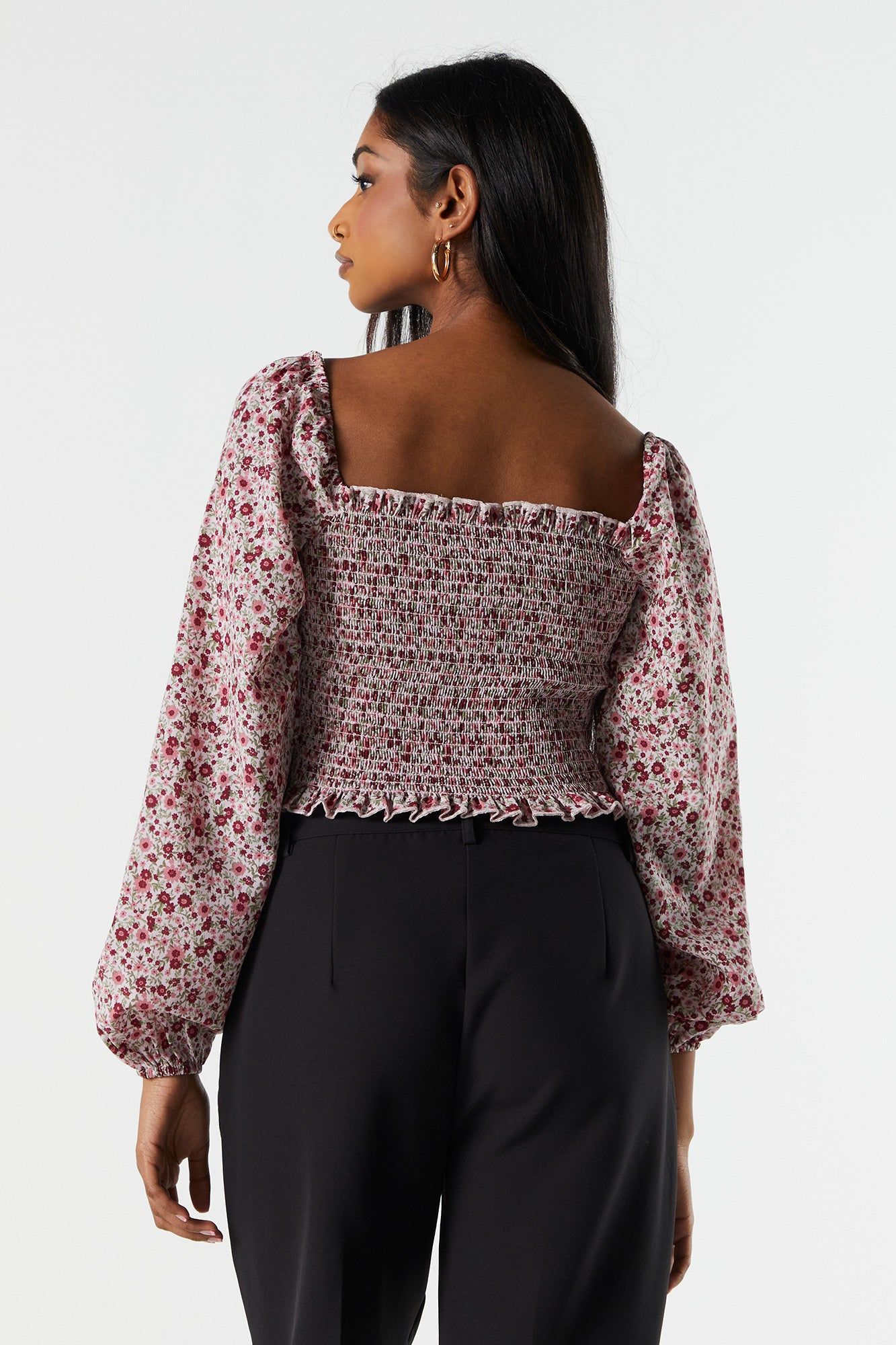 Purple Floral Smocked Milkmaid Top sold by Charlotte Russe product image thumbnail 2