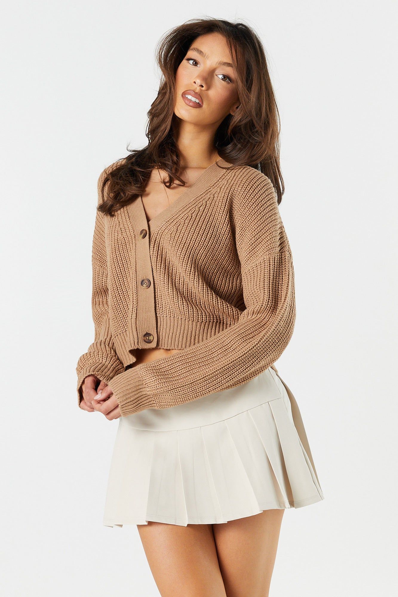 V-Neck Knit Button-Up Cardigan sold by Charlotte Russe product image thumbnail 4