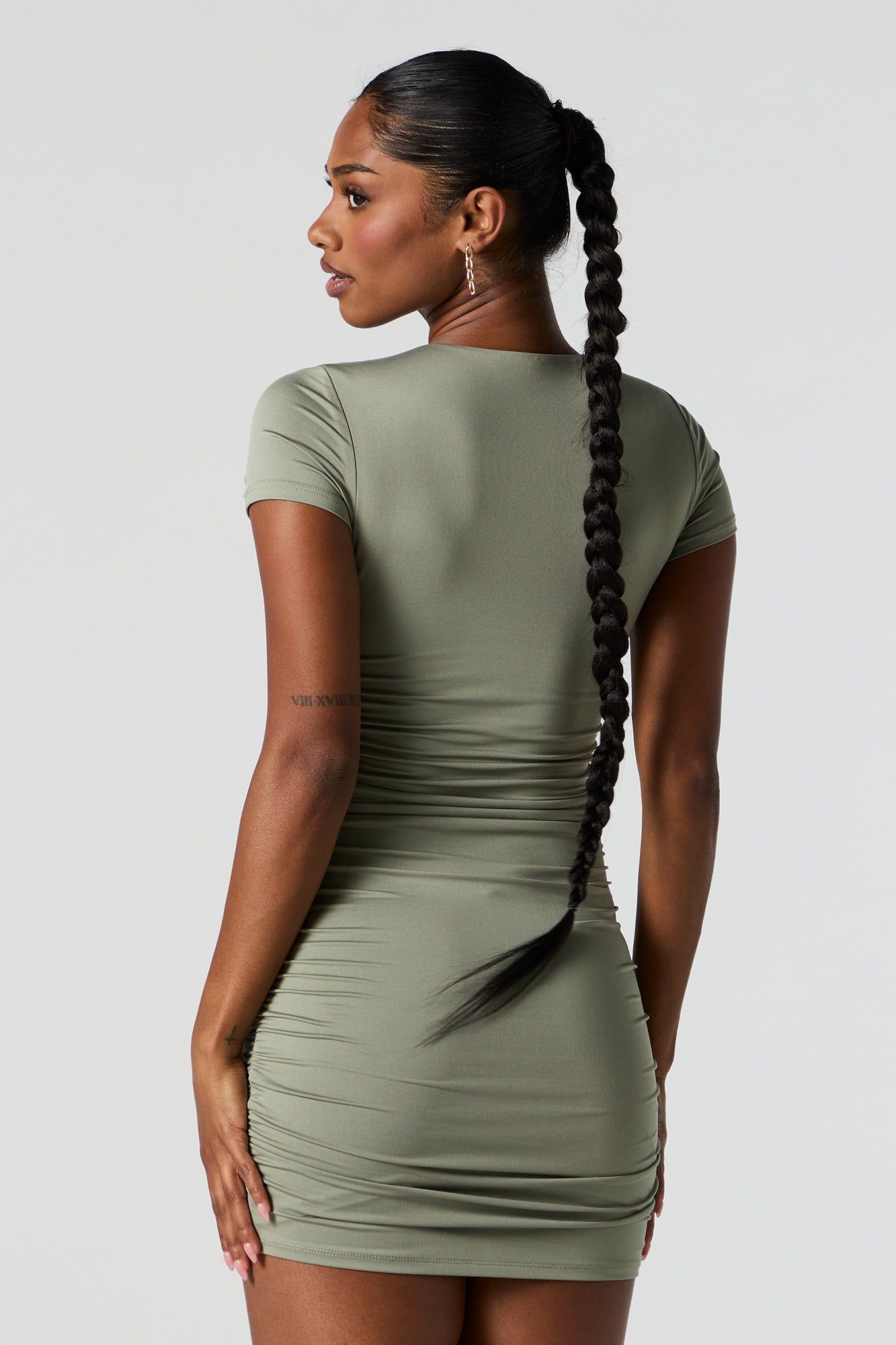 Green Contour Short Sleeve Ruched Mini Dress sold by Charlotte Russe product image thumbnail 2