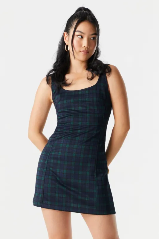 Green Plaid Backstrap A-Line Mini Dress sold by Charlotte Russe
