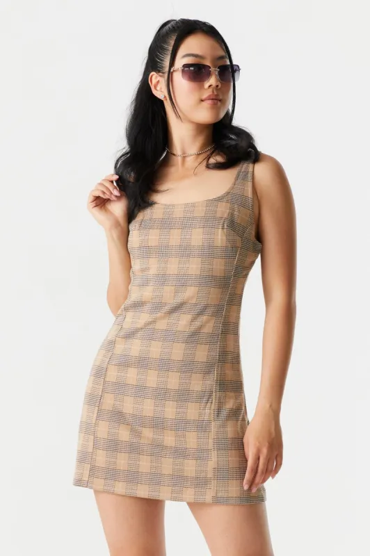 Tan Plaid Backstrap A-Line Mini Dress sold by Charlotte Russe