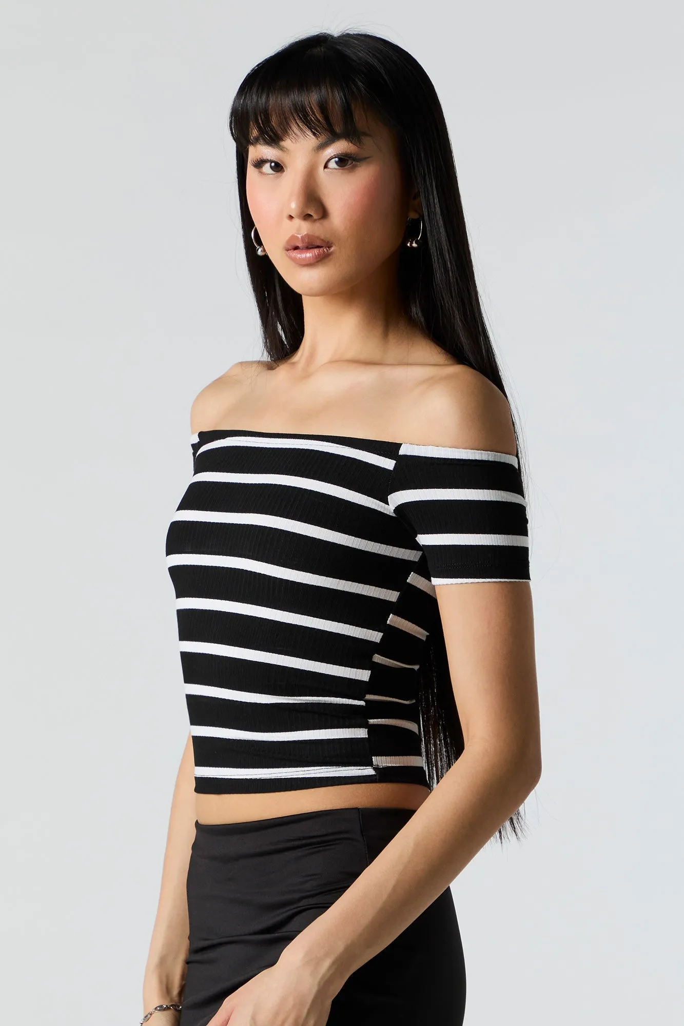 Striped Ribbed Off Shoulder Top sold by Charlotte Russe product image thumbnail 4