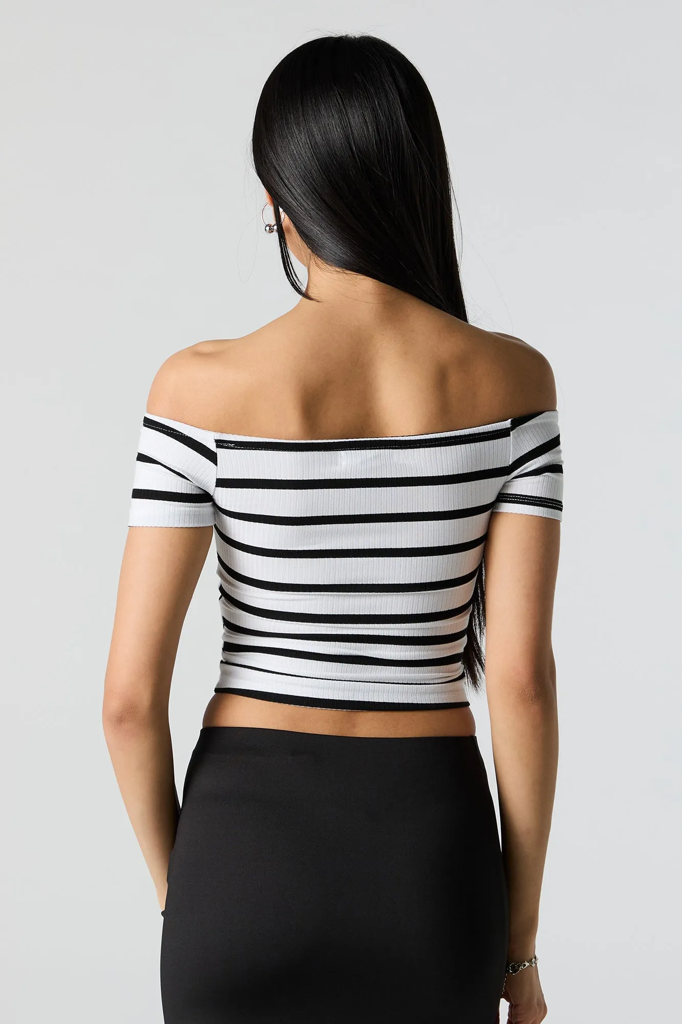 Striped Ribbed Off Shoulder Top sold by Charlotte Russe product image thumbnail 2