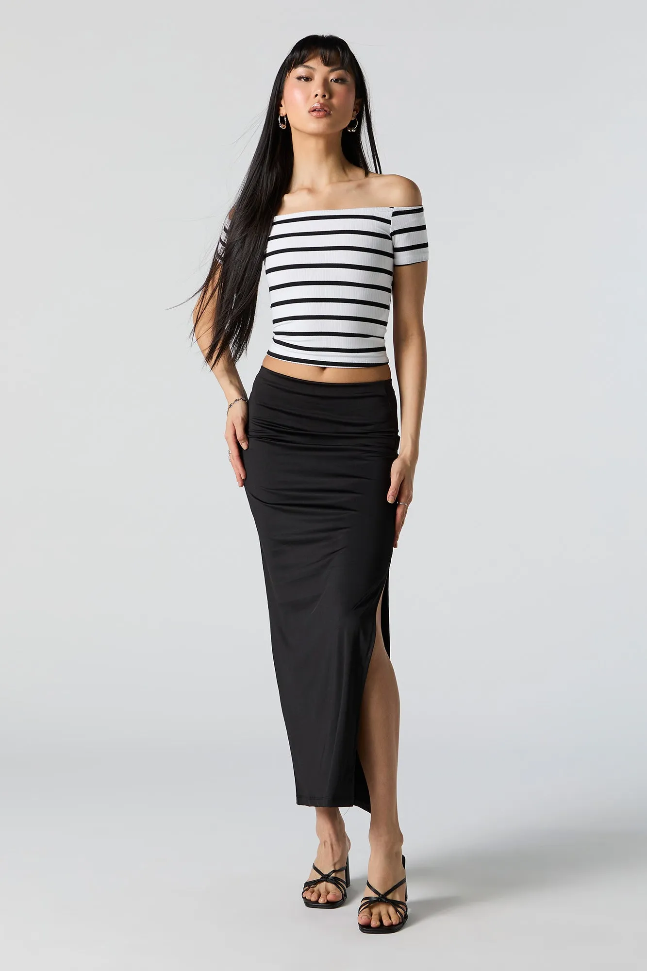 Striped Ribbed Off Shoulder Top sold by Charlotte Russe product image thumbnail 3