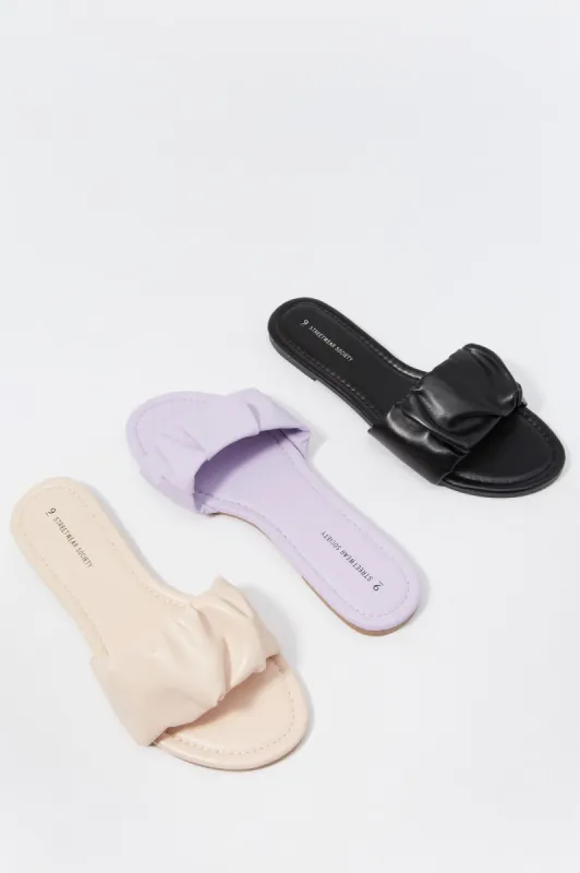 Ruched Faux-Leather Slide-On Sandal sold by Charlotte Russe