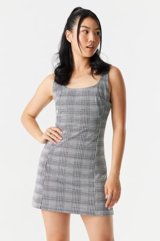 Grey Plaid Backstrap A-Line Mini Dress sold by Charlotte Russe