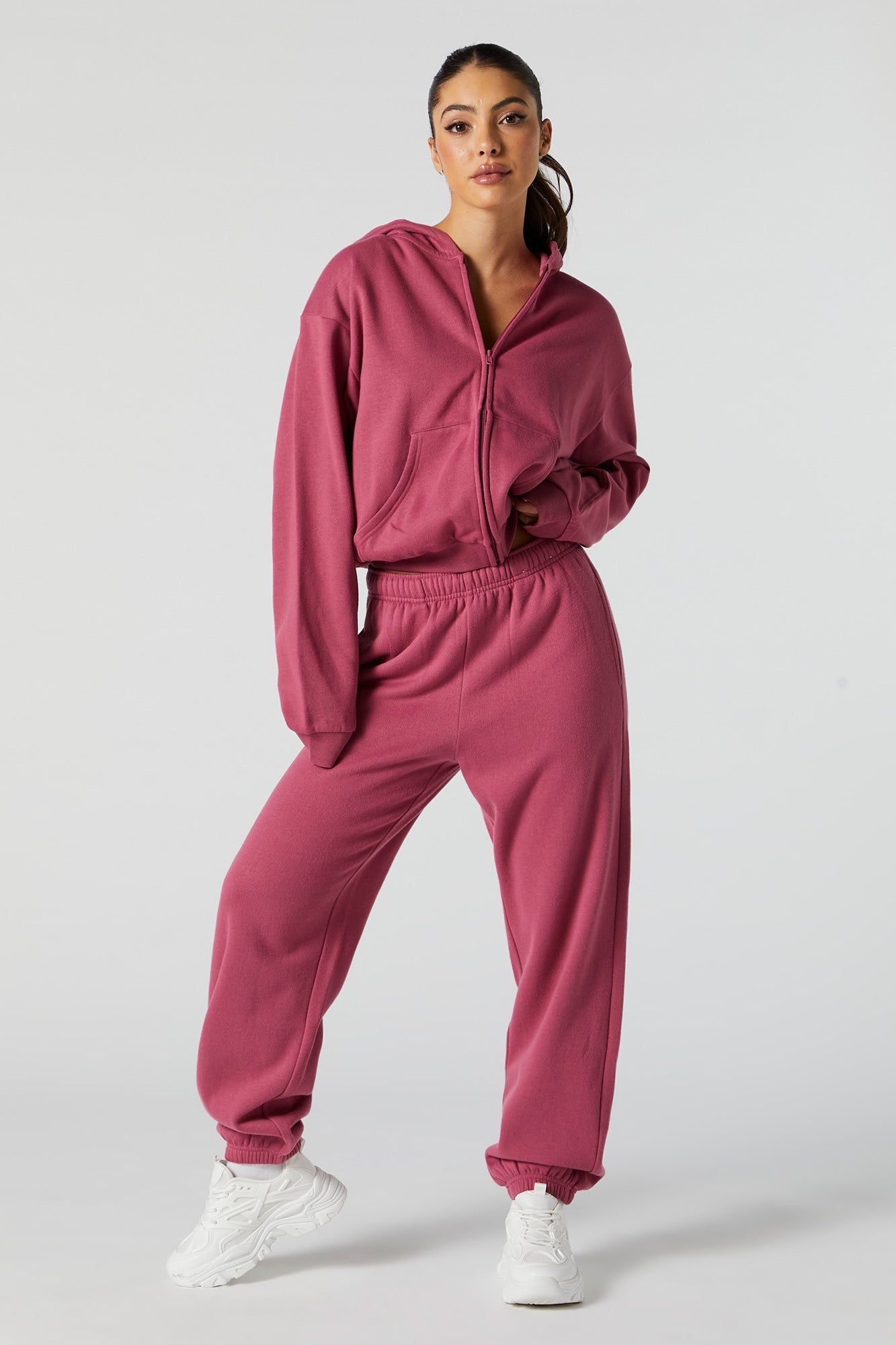 Zip-Up Cropped Fleece Hoodie sold by Charlotte Russe product image thumbnail 4