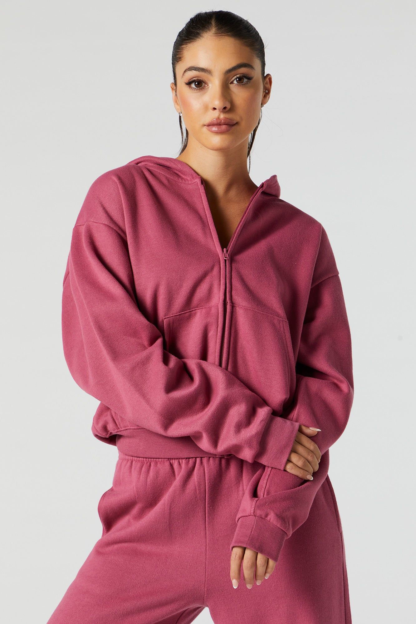 Zip-Up Cropped Fleece Hoodie sold by Charlotte Russe product image thumbnail 2