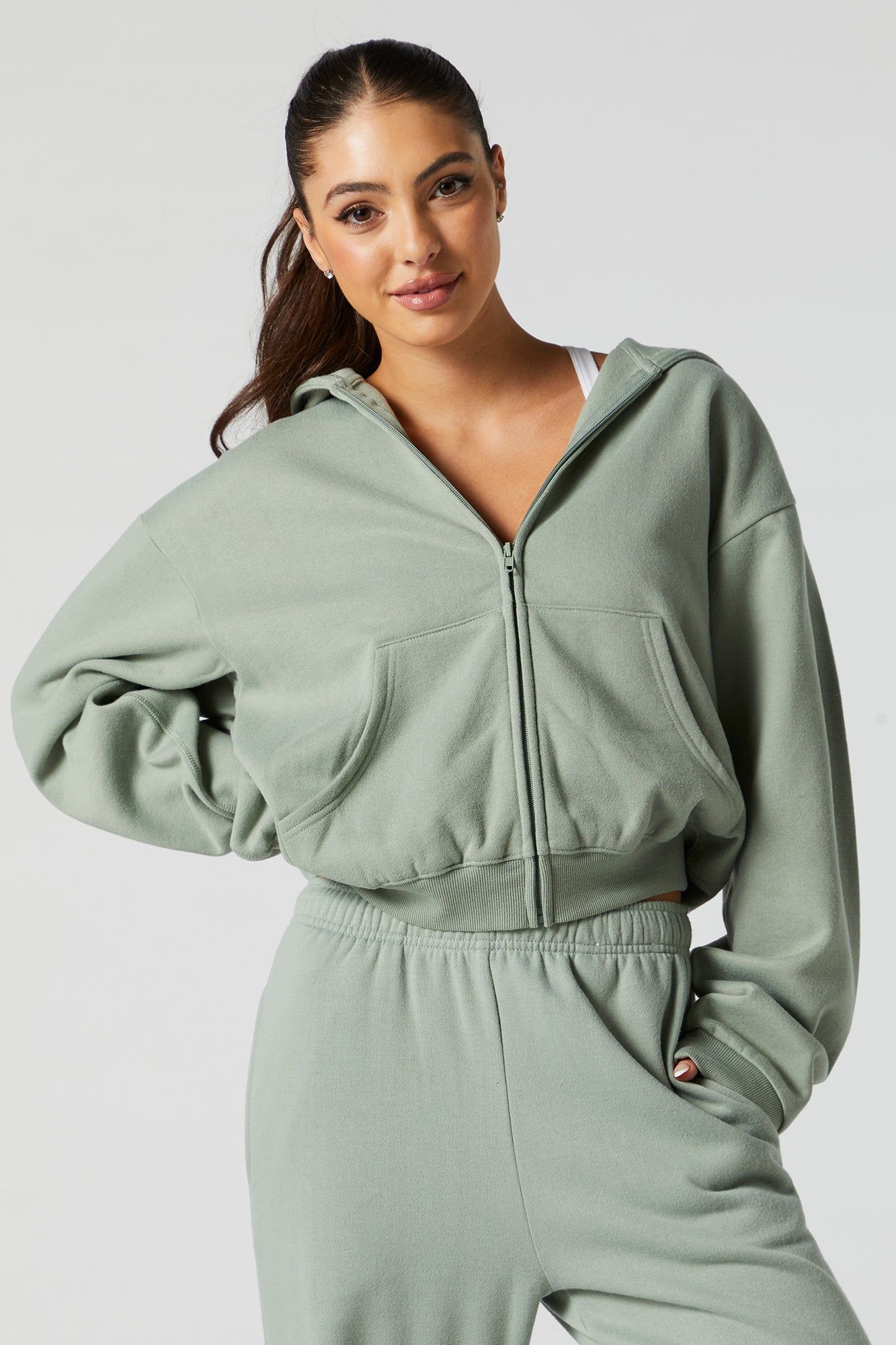 Zip-Up Cropped Fleece Hoodie sold by Charlotte Russe product image thumbnail 11