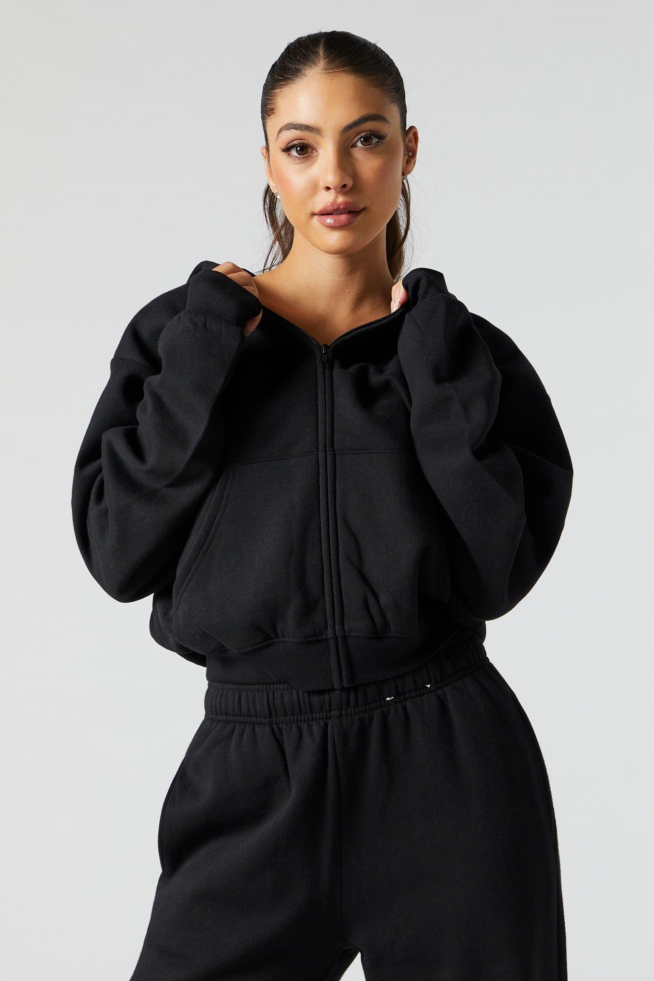 Zip-Up Cropped Fleece Hoodie sold by Charlotte Russe product image thumbnail 5