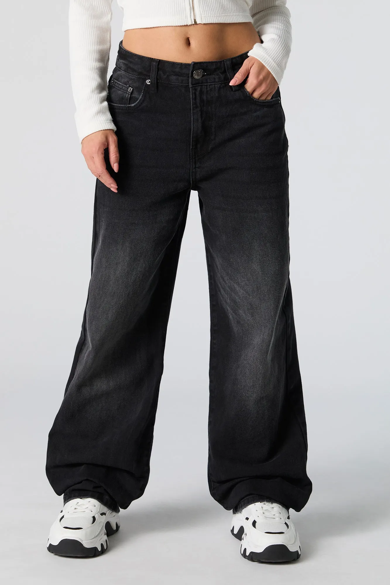 Black Vintage Wash High Rise Wide Leg Jean sold by Charlotte Russe product image thumbnail 2