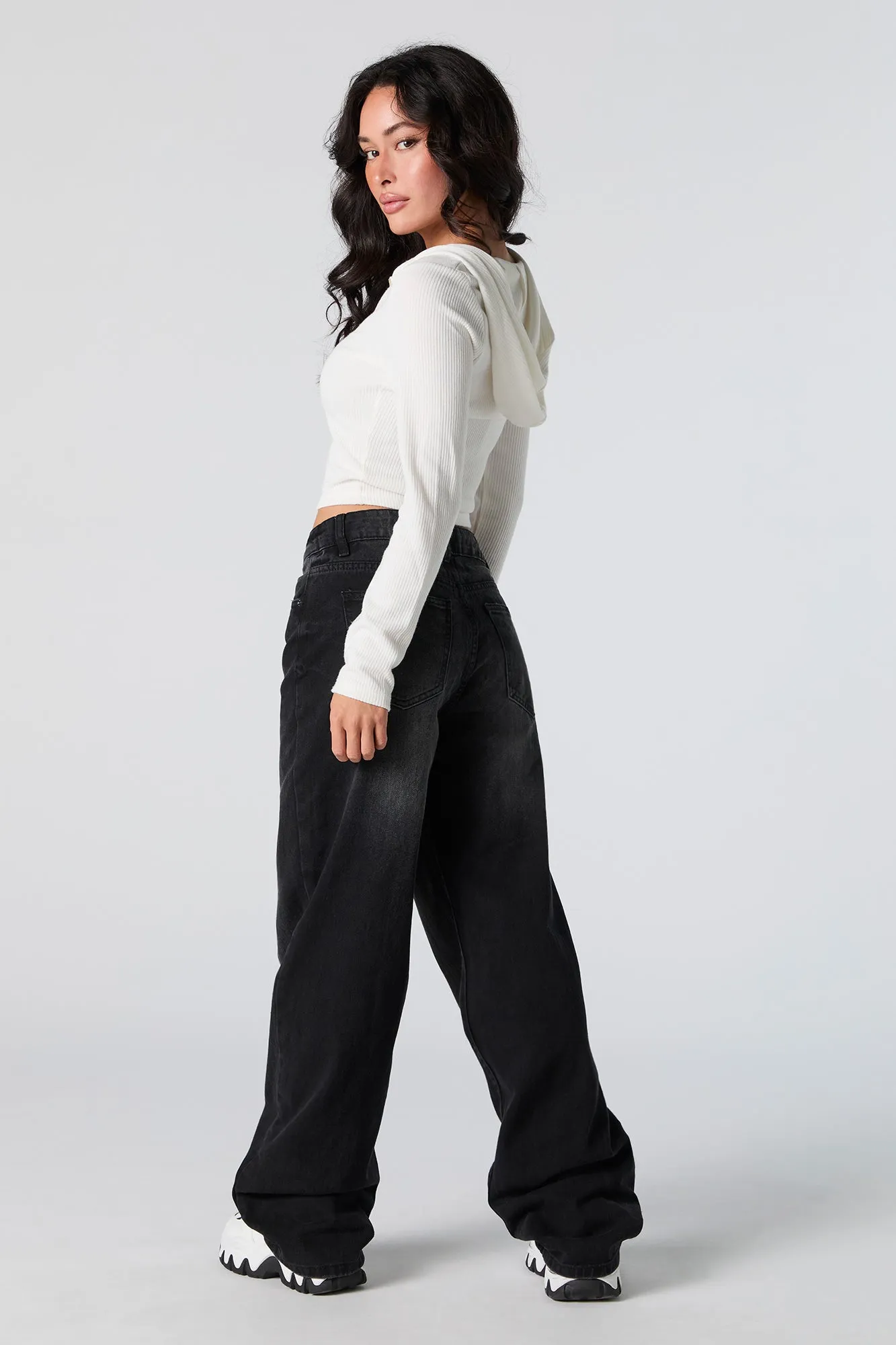Black Vintage Wash High Rise Wide Leg Jean sold by Charlotte Russe product image thumbnail 3