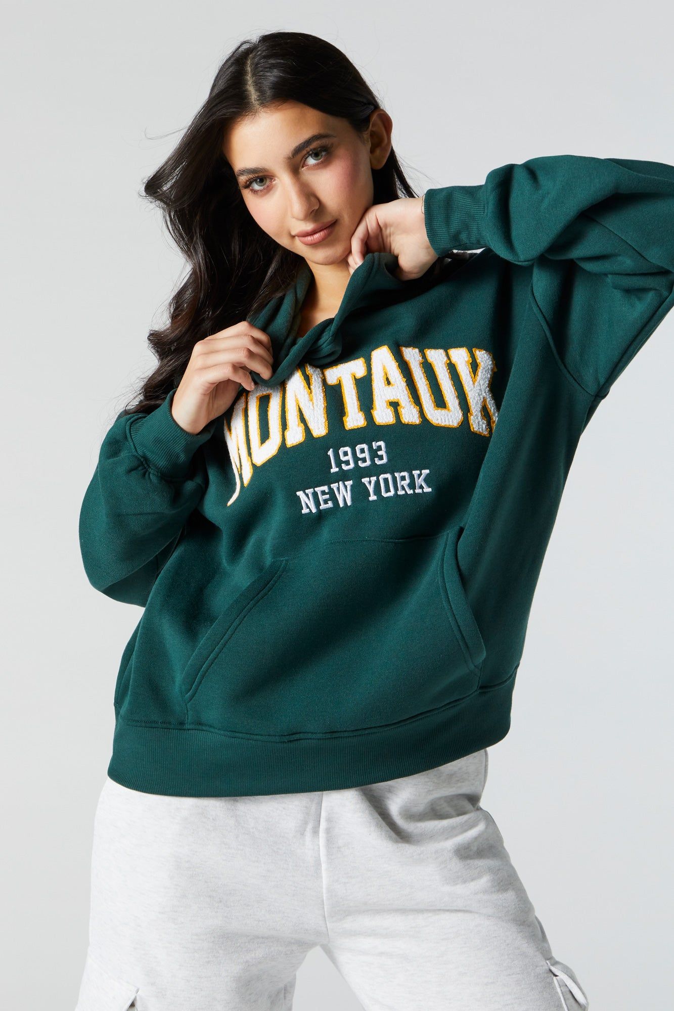 Chenille Embroidered Montauk Fleece Hoodie sold by Charlotte Russe product image thumbnail 5