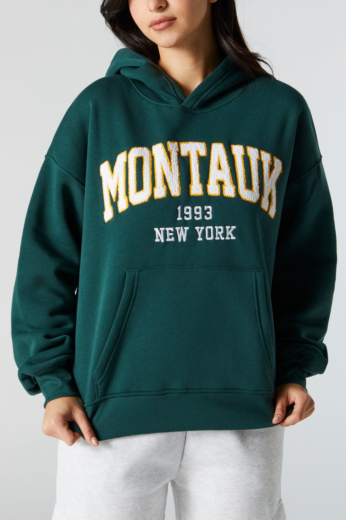 Chenille Embroidered Montauk Fleece Hoodie sold by Charlotte Russe product image thumbnail 4