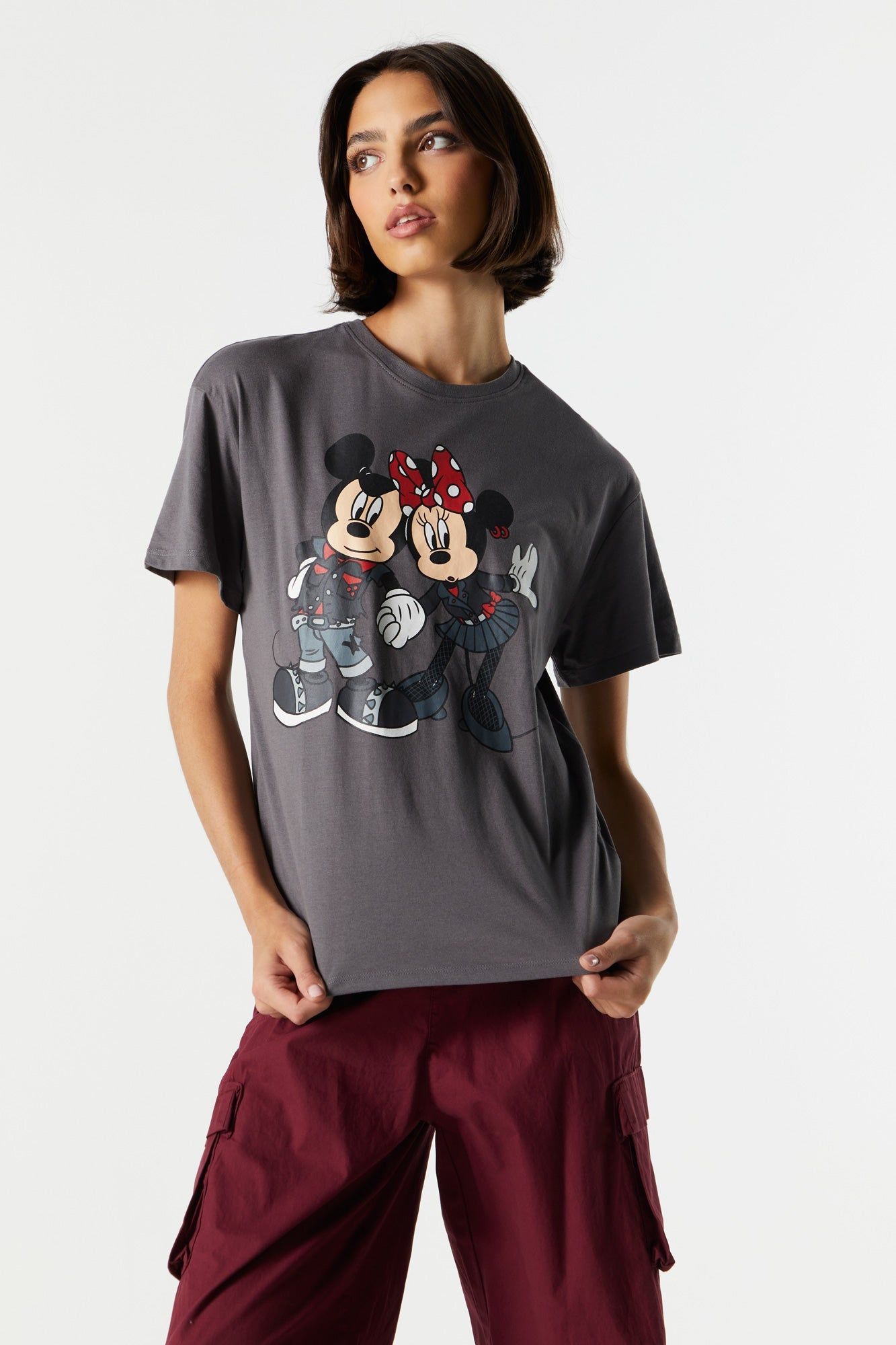 Minnie and Mickey Graphic Boyfriend T-Shirt sold by Charlotte Russe