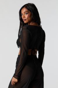 Mesh Front Tie Long Sleeve Cover Up sold by Charlotte Russe