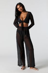 Mesh Front Tie Long Sleeve Cover Up sold by Charlotte Russe
