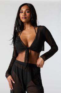 Mesh Front Tie Long Sleeve Cover Up sold by Charlotte Russe