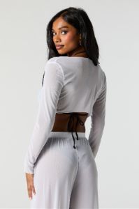 Mesh Front Tie Long Sleeve Cover Up sold by Charlotte Russe