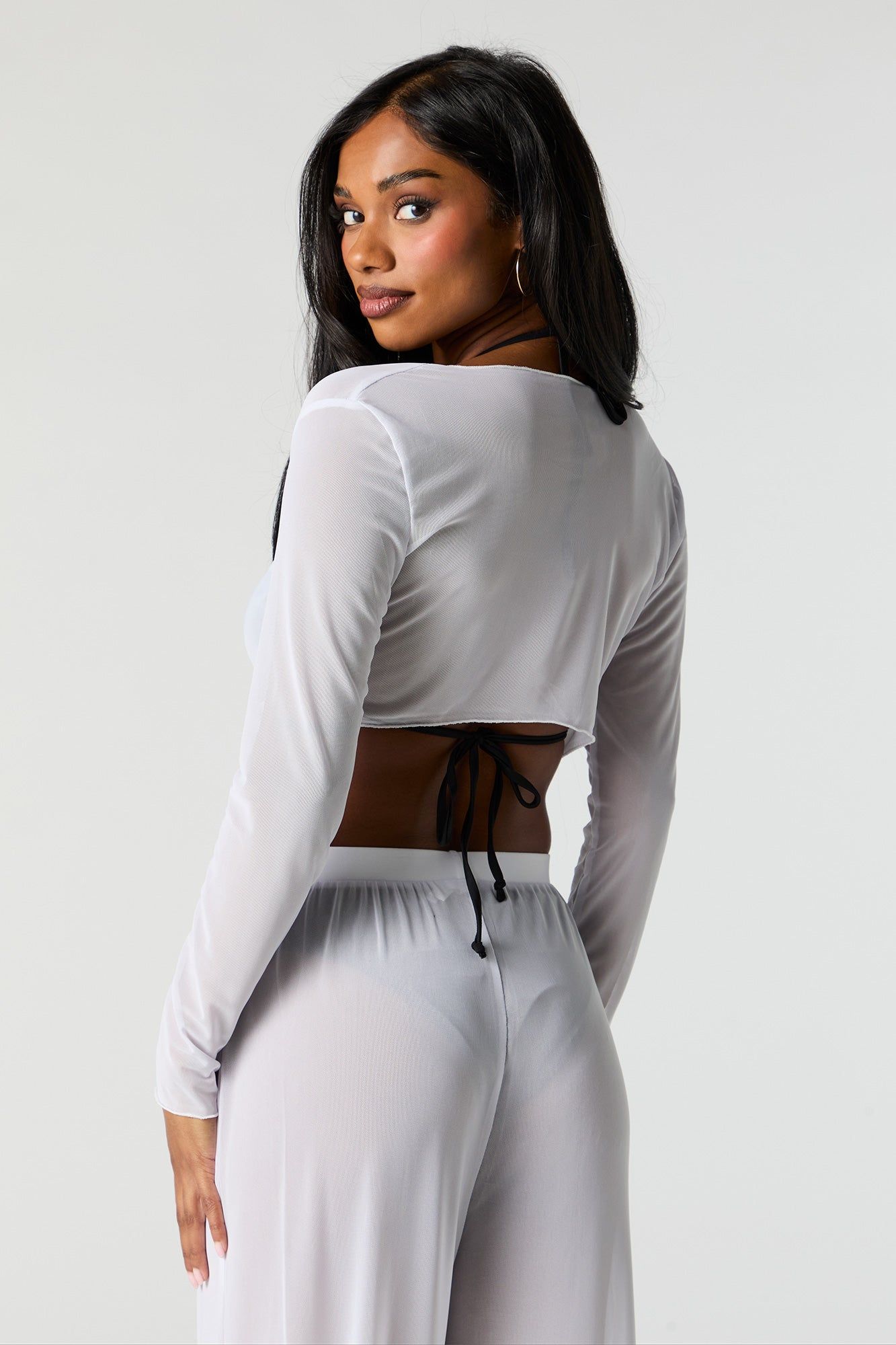 Mesh Front Tie Long Sleeve Cover Up sold by Charlotte Russe product image thumbnail 5