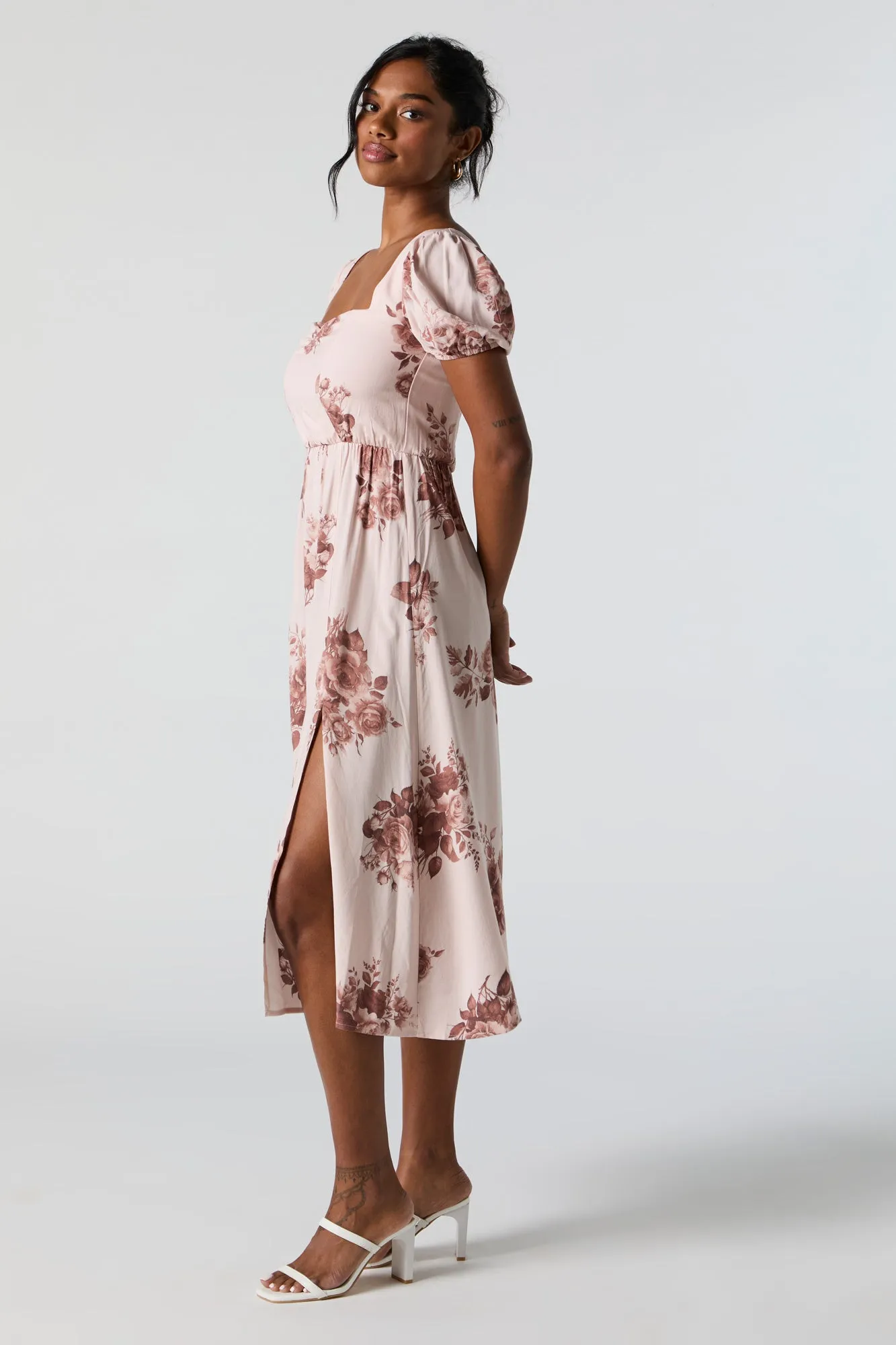 Rose Print Sweetheart Puff Sleeve Midi Dress sold by Charlotte Russe product image thumbnail 2