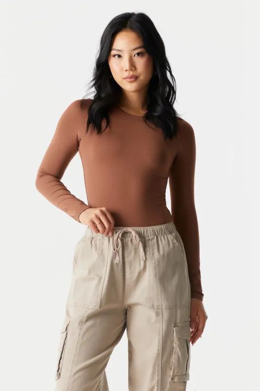Brown Contour Long Sleeve Bodysuit sold by Charlotte Russe