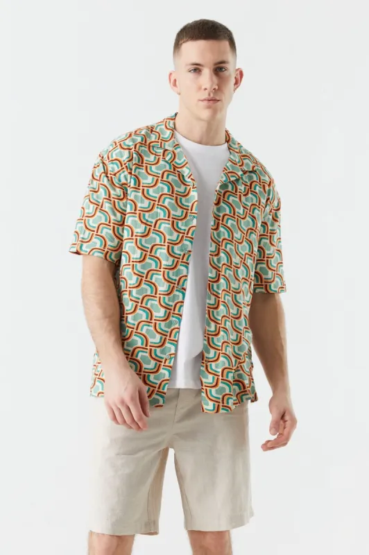 Urban Resort Multicolour Print Button-Up Shirt sold by Charlotte Russe